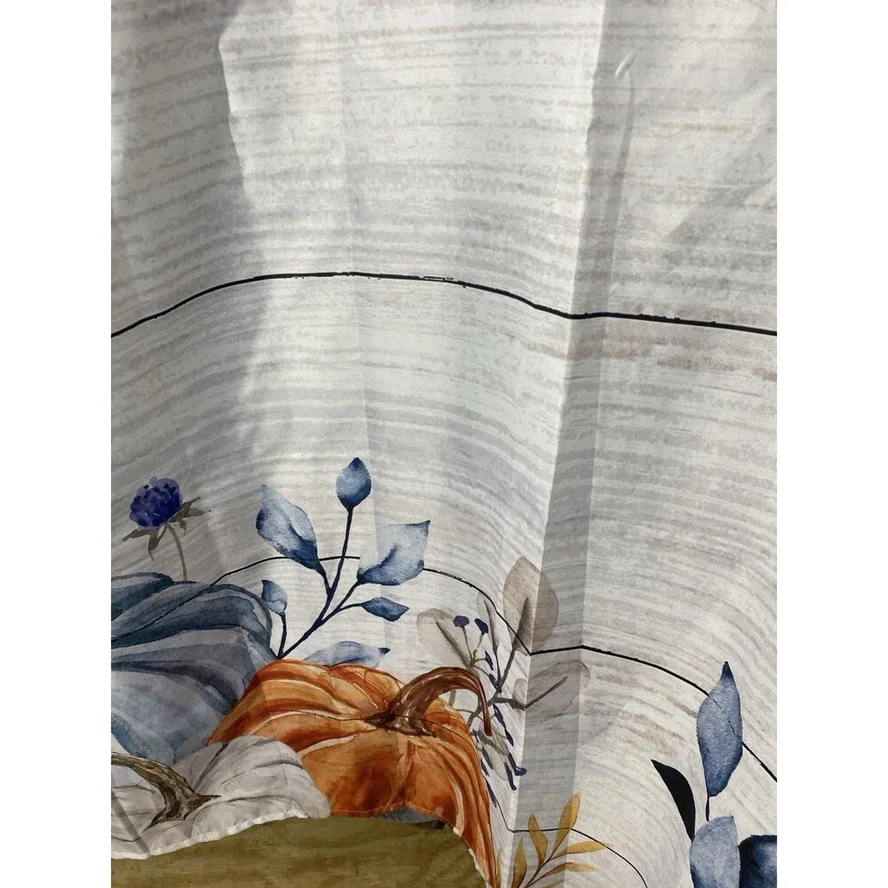 Fall Leaves And Blue Pumpkins Fabric Shower Curtain & Hooks 72X71